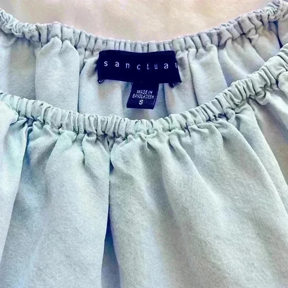 Sanctuary Chambray Off Shoulder Blouse EUC Small S Shirt Blue Classic Chic Boho - Picture 5 of 6